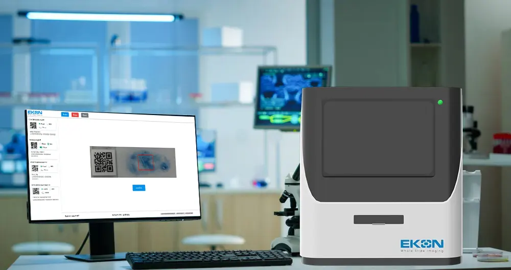 Whole slide scanning and Region of Interest (ROI) selection interface  enabling pathologists to scan and analyze tissue samples with precision  zoom in on specific areas and mark regions for further diagnosis